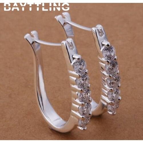 BAYTTLING 18MM 925 Sterling Silver AAA Zircon U Hoop Earrings For Women Beautiful Earrings Jewelry Girl Birthday Gift