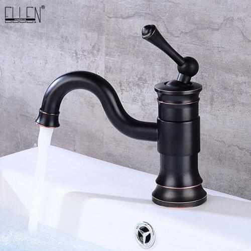 Bathroom Basin Sink Faucet Hot and Cold Water Mixer Crane Antique Bronze Faucets Deck Mounted Single Handle ELF1302