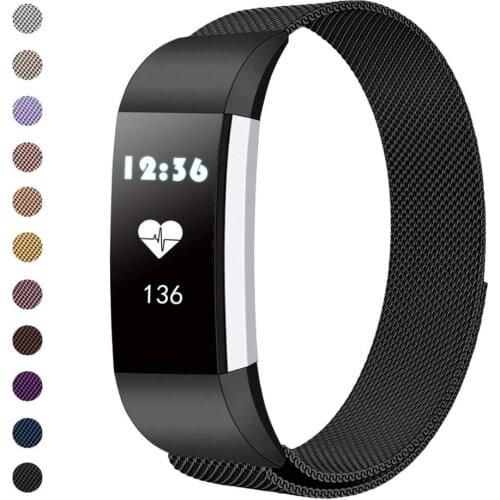 Compatible with Fitbit Charge 2 Straps, Stainless Steel Metal Magnetic Clasp Mesh Loop Bracelet Bands