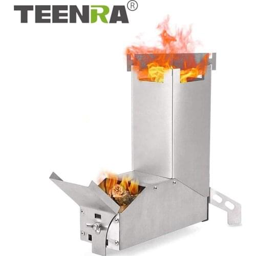 TEENRA Stainless Steel Wood Stove Portable Rocket Stove Folding Wood Burning Stove Outdoor Picnic Cooking Tools