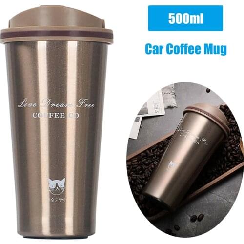 500ml Stainless Steel Car Coffee Cup Leakproof Insulated Thermal Thermos Cup Car Portable Travel Coffee Mug Car Accessories