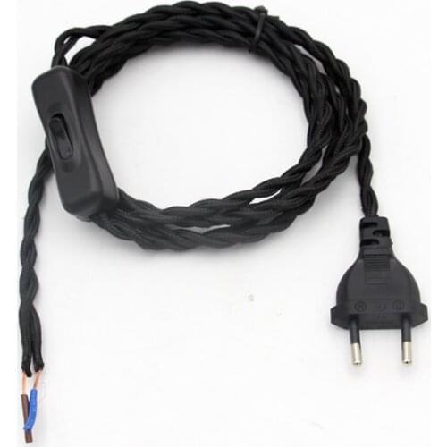 220V AC Vintage Power Cord With EU Plug Line Switch Fabric Covered Twisted Cable 2 Meters Long