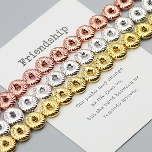 WLYeeS 10mm Round Gold SIlvers Donuts Hematite Beads Natural Stone Charms Spacer Loose bead for Jewelry Bracelet making DIY 15"