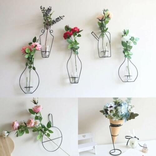 Nordic Style Iron Frame Vase Wall Hanging Plant Dried Flower Racks Bottle DIY