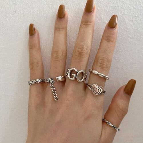 Minimalist Hip Hop Rock Rings for Women Accessories Fashion Hollow Irregular Geometric Handmade Party Adjustable Jewelry Gifts