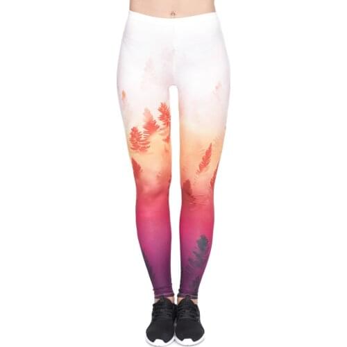 High Quality Women Legging Winter Forest Ombre Printing Orange Fitness Leggings Christmas High Waist Woman Pants