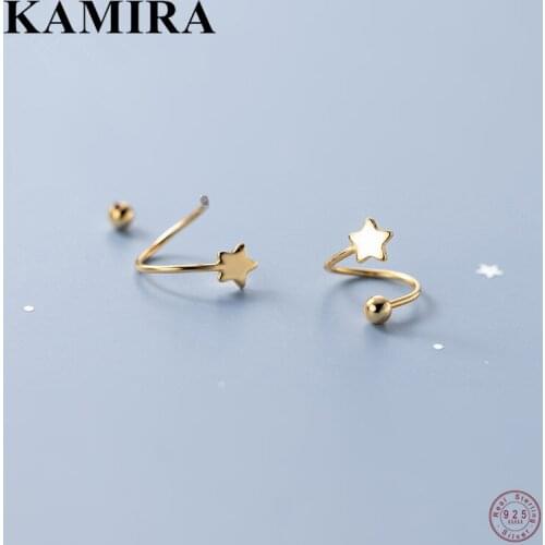 KAMIRA Real 925 Sterling Silver Romantic Little Star Spiral Beads Stud Earrings for Women Wedding Gold Elegant Jewelry Gift 2021