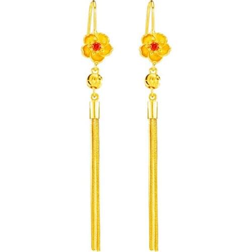 24k Gold Plated Drop Earrings for Women Fashion Jewelry Dangle Earrings Vietnam Sand Gold Flower Tassel Earring for Wedding Gift