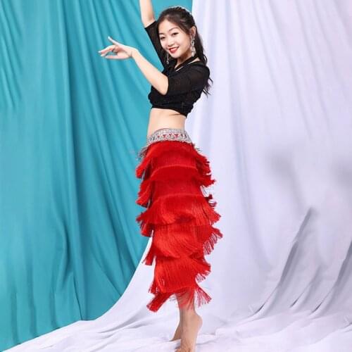 2021 S265+Q3110 Female Belly Dance Dress Set Women Design Leopard Tops and Tassel Skirt Latin Dance Skirt for Performance