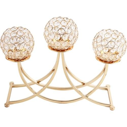 Gold Crystal 3 Arms Candle Holders Centerpieces for Dining Room Table Buffet Cabinet Home Decoration