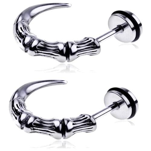 1 Pair of Retro Style Half Ring Claw Tail Stud Earrings Mens Stainless steel Screw Back Hip hop Rock Party Jewelry