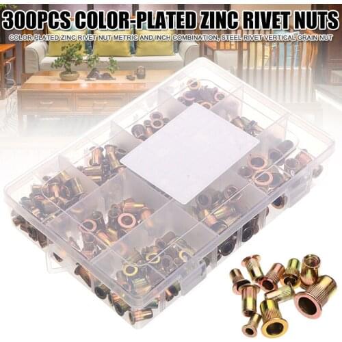 300 pcs Color-Plated Zinc Steel Rivet Nut Kit Metric and Inch Combination Tool Accessories In Stock