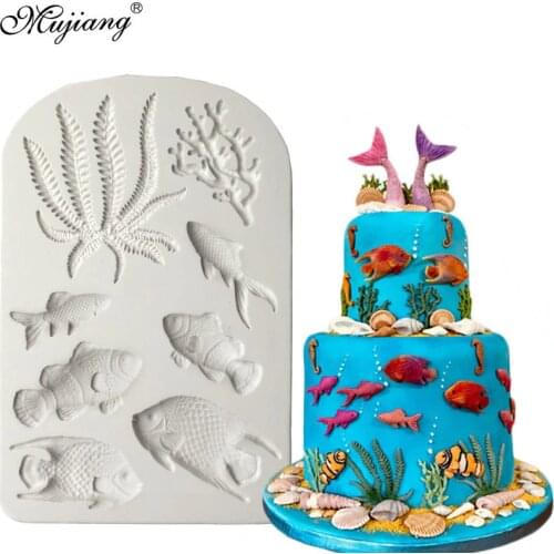 3D Sea Coral Fish Seaweed Silicone Mold Cake Border Fondant Cake Decorating Tools DIY Cupcake Candy Chocolate Gumpaste Moulds