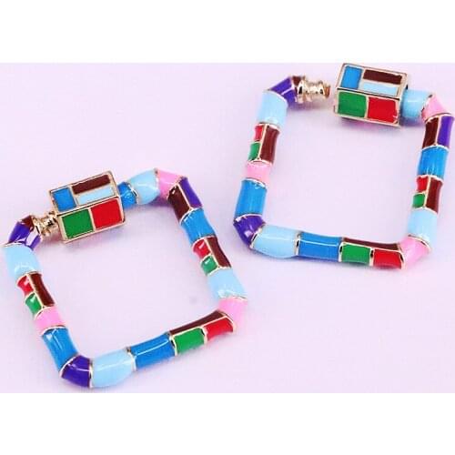 4Pcs, 23 * 26mm, Gold Color Enamel Clasp Square Shaped Screw Clasp Jewelry Findings