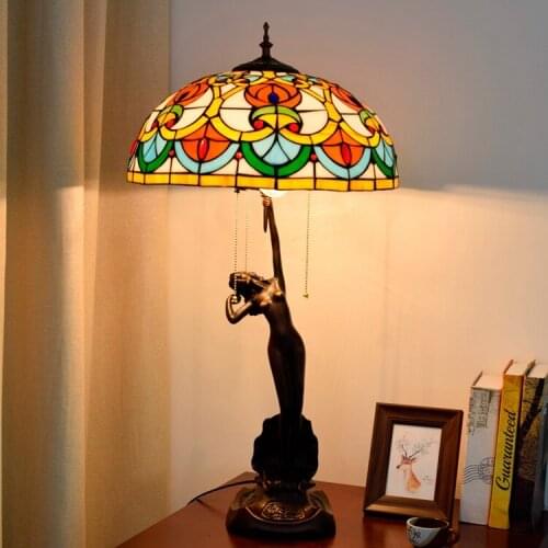 40cm heart baroque table lamp Tiffany' stained glass villa living room bedroom bar porch Goddess of girl decorative desk lamps