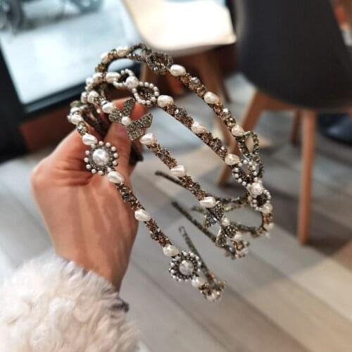White Pearls Diamonds Hairband Baroque Thin Style Princess Good Quality Vintage Style