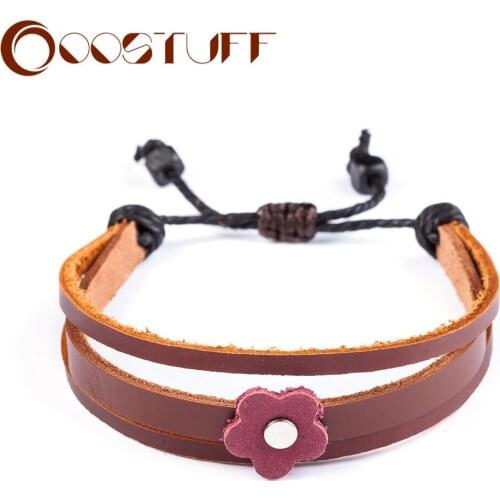 Genuine leather bracelets for women Flower jewelry pulseira masculina pulseira feminina erkek bileklik Punk bracelet femme