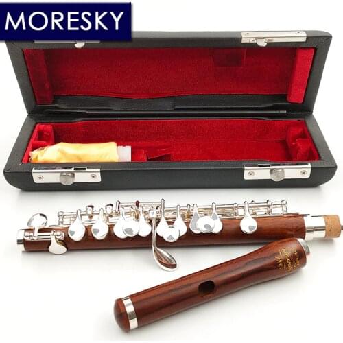 MORESKY red wood Piccolo C Key Cupronickel Flute Silver Plated keys red wooden Body Material MPC-161