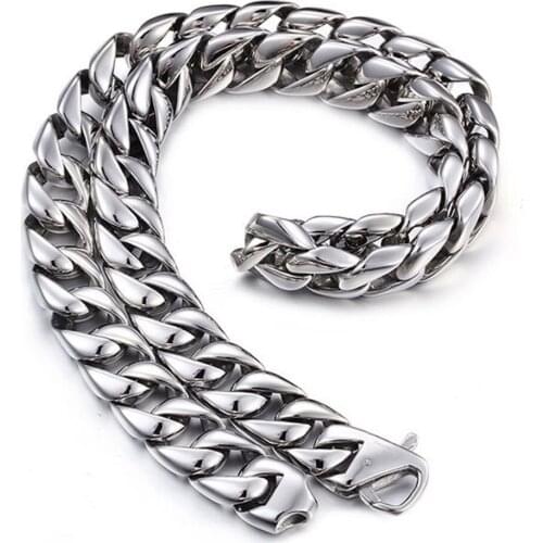 15MM Cool New 316L Stainless Steel Silver Color Smooth Cuban Curb Link Chain Men Boy Necklace Or Bracelet 7-40" Fashion Jewelry