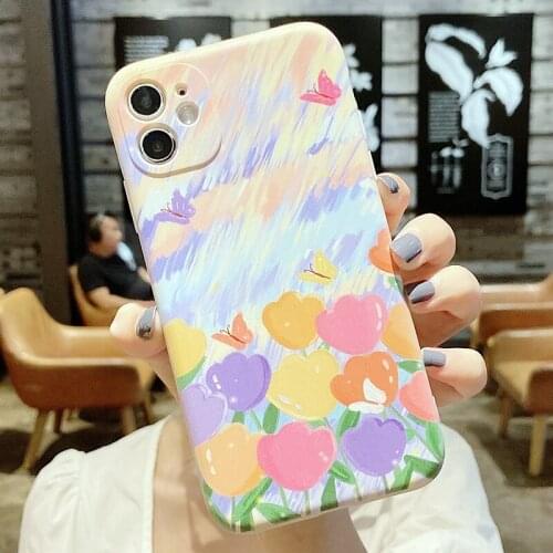 Cartoon Flower Painting Case For Samsung Galaxy Note 20 S21 S20 Ultra 10 S10 S9 Plus Lite Oil Paint Soft Silicone Case Cover