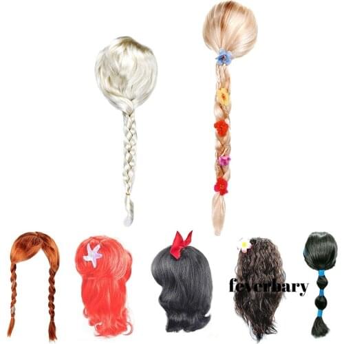 Girl Snow Queen Wig Rapunzel Jasmine Kids Aurora Belle Braid Little Mermaid Hair Children Halloween