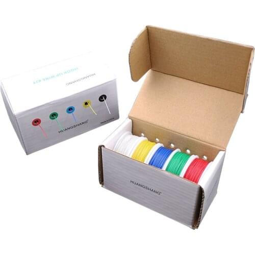 DIY 30AWG Flexible Wire Pvc Wire and Cable 5 Colors in a Box Mixed Wire Tinned Pure Copper Wire 5rolls*50m Tinned Copper