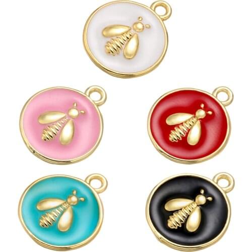 Elegant colorful Round gold enamel Bee Pendant charms animal beads For jewelry making DIY accessories ornament decoration