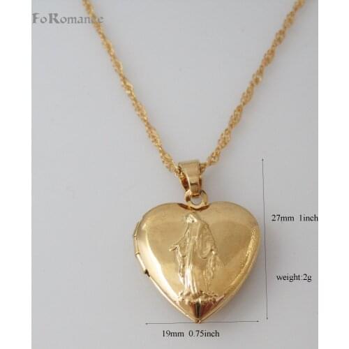 Foromance - YELLOW GOLD GP 18" NECKLACE & VIRGIN MARY PLAIN HEART CHOKER PENDANT CHRISTIAN CHURCH CAN BE OPENED