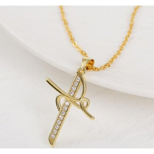 Creative Design CZ Cubic Zirconia Copper Metal Cross Pendants Necklaces For Women Girls Gift Gold Stainless Steel Chain Necklace