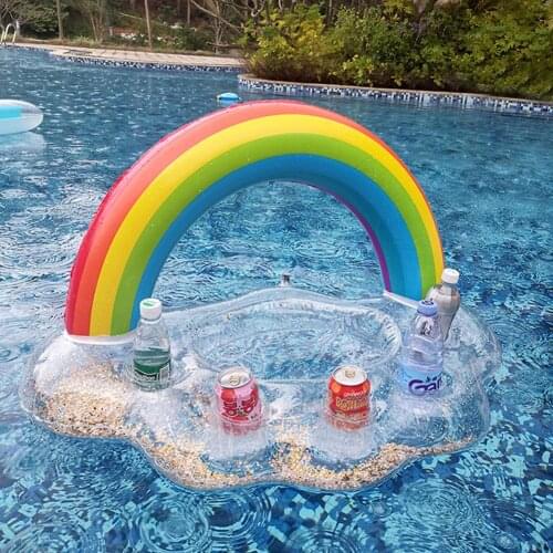 Summer Pool Drink Holder Ice Bucket Inflatable Floating Cup Holder Beer Drinking Cooler Party Bucket Rainbow Cloud Swimming Ring
