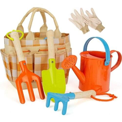Hot Children Gardening Tools Set 5 PCS Kids Garden Tool Toys Including Watering Can Shovel Rake Trowel Glove Garden Toe Bag