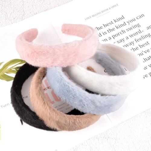 Fashion Winter Wide Plush Headbands Sweet Solid Warm Faux Fur Hairbands for Women Girls Ladies Hair Bands Hoops Accessories