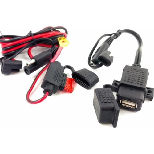 Motorcycle USB DIY SAE to Waterproof Adapter USB Charger Quick 2.1A Port with Inline Cellphone Tablet GPS Fuse for Motorcycle