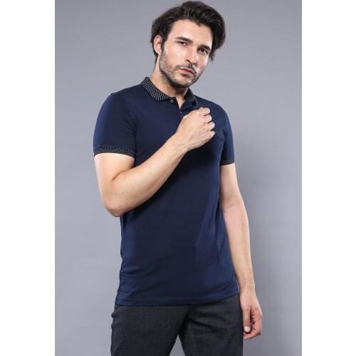 Mens Dark Blue Polo Shirt Navy Detailed Wessi