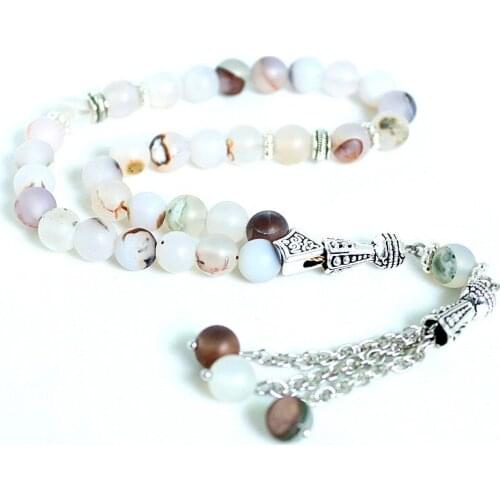 8mm natural Grind arenaceous Stone Round Shape 33 Prayer Beads Islamic Muslim Tasbih Allah Mohammed Rosary For Men&Women