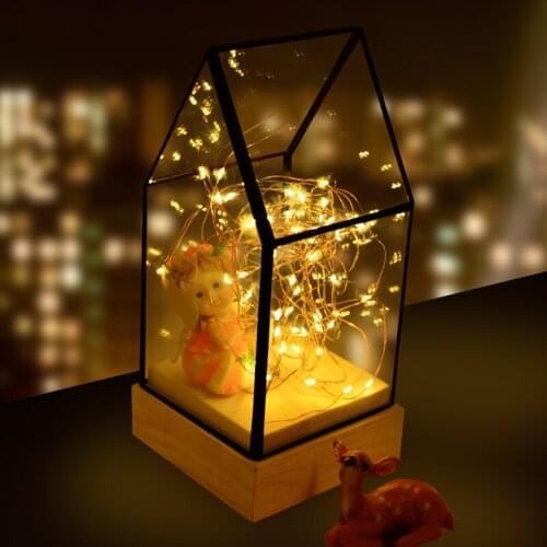 2018 New Fiery Trees and Silver Flowers Glass Cover Wood Base LED Atmosphere Lamp Bedroom Bar Desk Bedside perfect night light