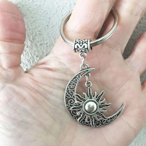 New Crescent Filigree Moon And Sun Keychain Key Ring Car Keychain Bag Keychain For Lovers Key Chain For Boyfriend And Girlfriend