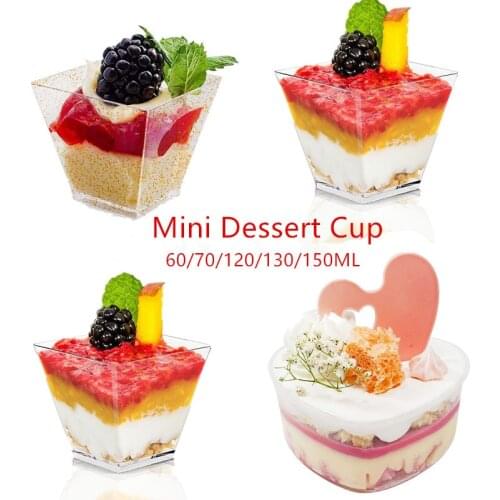 Plastic Tableware Dessert Cup Transparent Mini Dessert Cup Fruit Salad Container Party Supplies 60/70/120/130/150ML