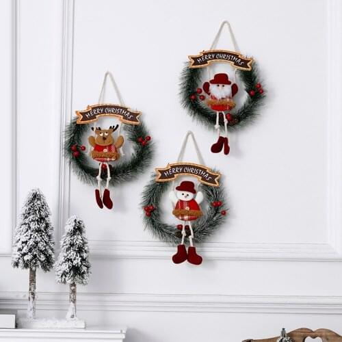 Merry Christmas Hanging Snowman Garland Wooden Wreath Door Wall Ornaments Feliz Navidad New Year Xmas Tree Decoration Kids Gift