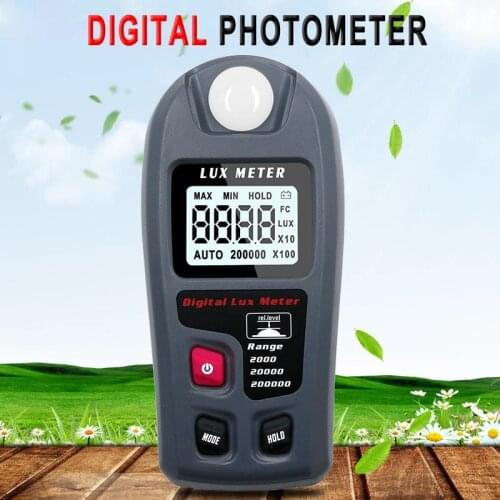 Portable Lux meter 0~200,000lux Range light meter pocket design illuminometer lux/fc photometer tester Enviromental Testing Grey