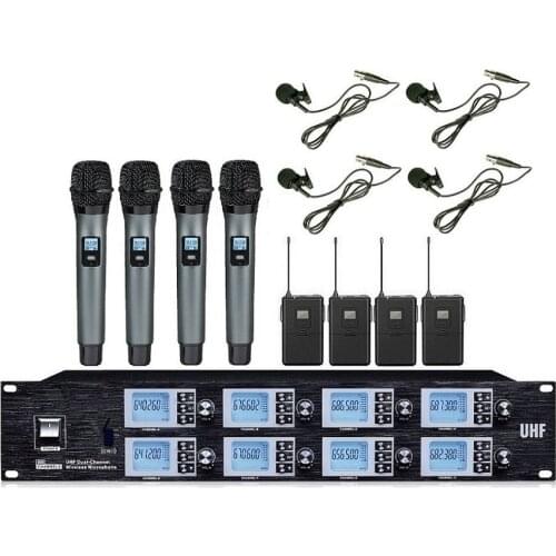 Bolymic Professional Wireless Vocal Microphone Karaoke System 4 Lavalier 4 Handheld Microphone Conference Mic System For karaoke