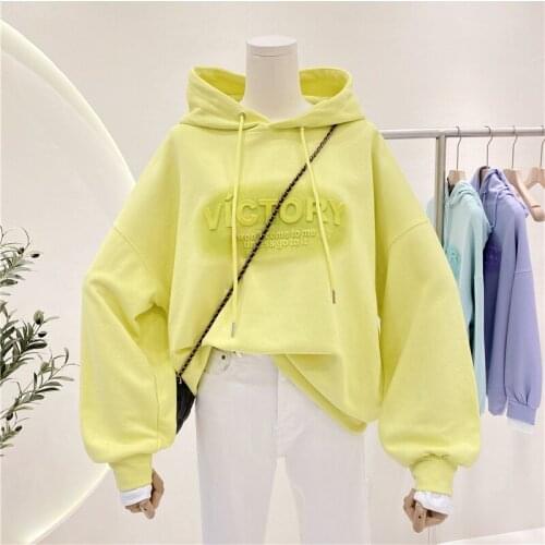 Hooded Pullovers Top Feminine 2021 New Autumn Winter Three-dimensional Letter Pattern Loose Long Sleeve Cotton Sweatshirt Women
