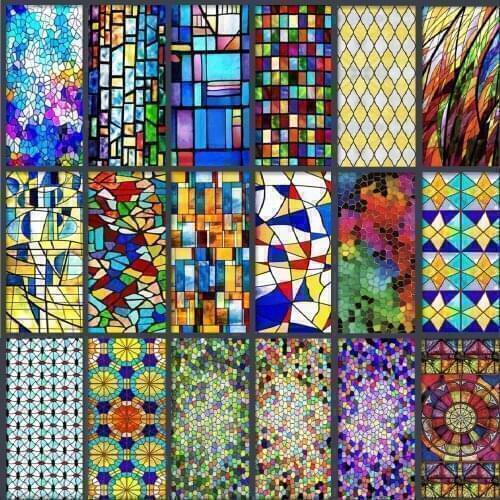 Custom Size Stained Glass Window Film Opaque Frosted Privacy Protection Reusable Removable Home-Decor Church Window Covering