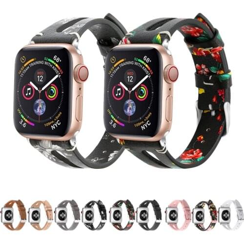 Printing strap for apple watch band 42mm 38mm 44mm 40mm Genuine Leather watchband for iwatch series 6/5/SE/4/3/2/1 bracelet