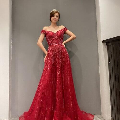 Luxury Sweet red celebrity wedding evening dresses A-line Beaded 2021 New style Cocktail Formal party