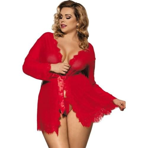 Sexy Lingerie Porno Plus Size Women Babydoll Lace Baby Doll Mujer Erotic Transparent Sleepwear 5XL Underwear Pink Robe RS80182