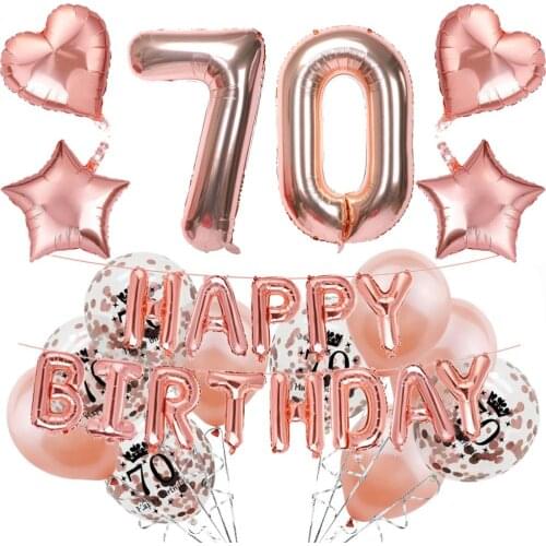 Amawill 70th Birthday Party Decorations Adult Rose Gold Happy Birthday Foil Balloon 70 Years Old Anniversary Party Supplies 75D