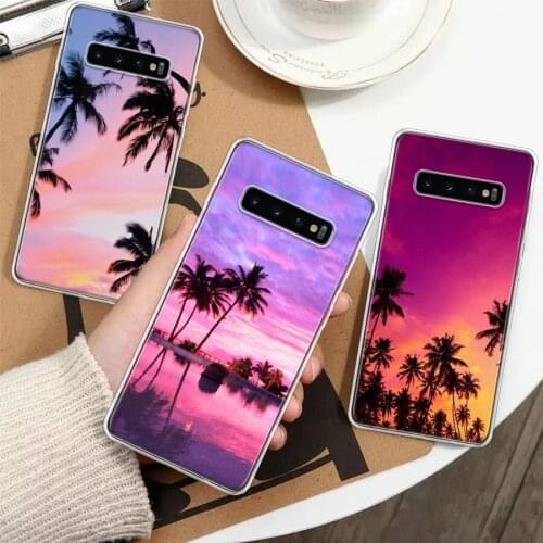 Palm Leaves Sunset Summer Scenery Silicon Phone Case For Samsung Galaxy A51 A71 A70 A50 A40 A30 A20E A10S A01 A21 A6 A7 A8 A9 Pl