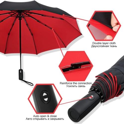 Wind Resistant Folding Automatic Umbrella Rain Women Auto Luxury Big Windproof Umbrellas Rain For Men Black Coating 10K Parasol