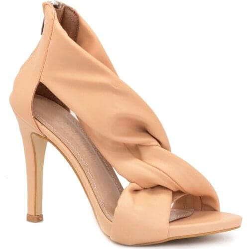 Gedikpaşalı K8602 Beige 2021 Summer Season Women Shoes Party Use Dress Heels Office Lift Soft Cross Bands Pumps